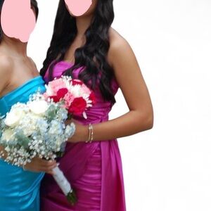 lucy in the sky tassel mini fuschia strapless dress